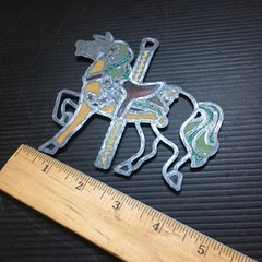 Vintage 1990s Enamel Carousel Horse Ornament – Colorful Equestrian Wall Deco 5″W