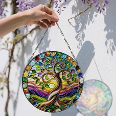 Tree of Life Suncatcher – Stained Glass Window Hanging Ornament for Holidays