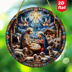 Birth of Jesus Suncatcher, Acrylic, 2D, Stained Glass Look, 5.9″, Nativity