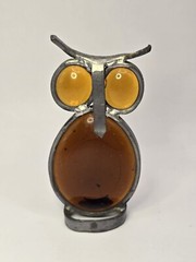 Stained Glass Sun Catcher Owl Window Lead Metal Vintage 3 3/8″ Tall Amber