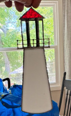 Vtg Thick Stained Glass Sun Catcher Lighthouse Hanging Beach Ocean Decor 7.5 in