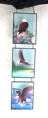 Woodland Creek Colorful Glass Framed Wall Hanging Eagle Suncatcher Trio NEW!