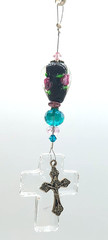 Rear View Mirror Sun Catcher Car Charm Beveled Crystal Cross With Glass Beads
