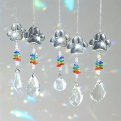 SET of 5 Dog Paw and Cat Paw Print Crystal Pendant -Pet Memorial Gift-Suncatcher