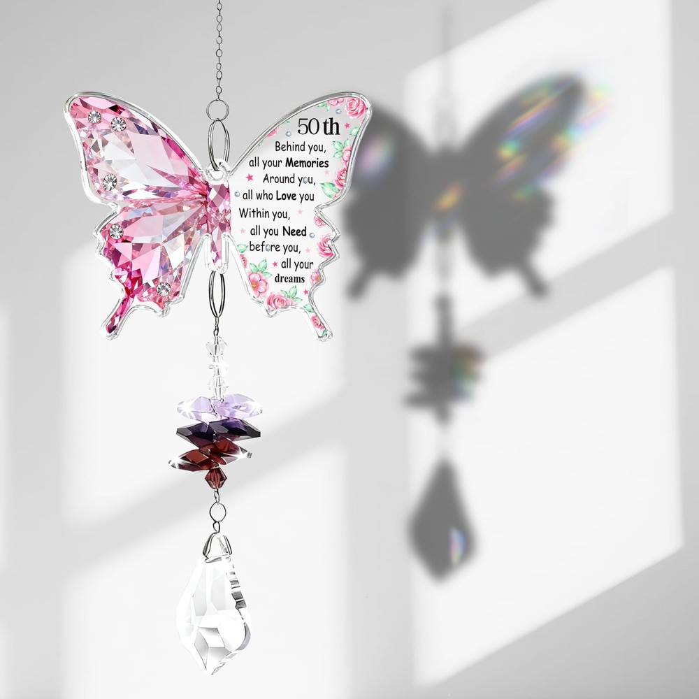 50th Birthday Gifts for Women Butterfly Crystal 50th Birthday Suncatcher 1976…