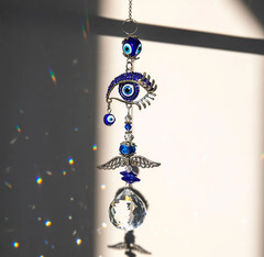 1pc Blue Crystal Evil Eye Suncatcher Hanging Prism Window Decor Ornament Gift