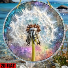 Vintage Dandelion Acrylic Suncatcher Round Golden Frame Cafe Wall Decor Gift
