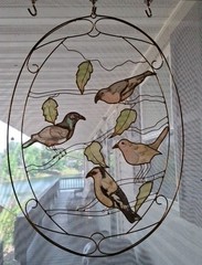 Vintage Capiz Shell Sun catchers Birds Leaves Gold Trim