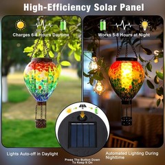 Handblown Glass Solar Lantern Hanging Light Hot Air Balloon Handmade Glass