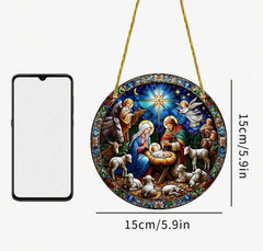 Acrylic Christmas Nativity/Holy Family Suncatcher-2D-Stained Glass Look-5.9in