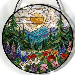 Forest Mountain Stained Glass Sun Catchers for Window Art Decor – Gift Idea