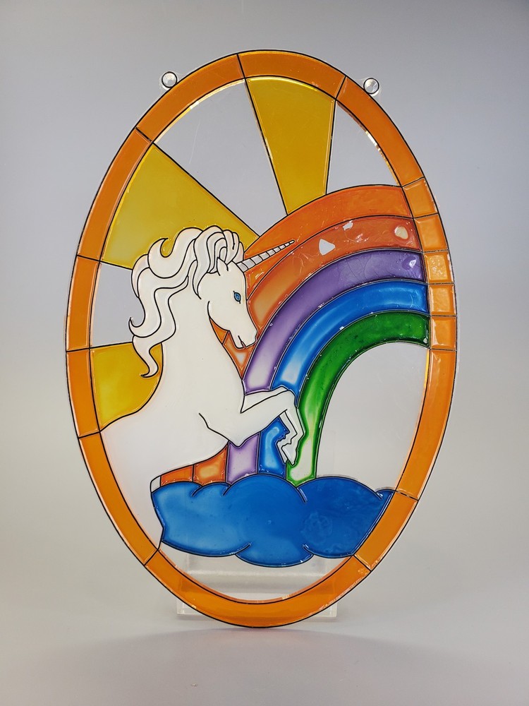 Vintage Unicorn Rainbow Fantasy Plastic Stained Glass Style Suncatcher