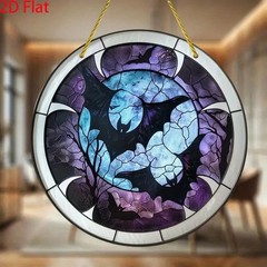 Halloween Bat Full Moon Round Acrylic Suncatcher Window Hanging Gothic Decor