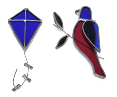 Vintage Tiffany Stained Glass Suncatchers Portland CT Kite and Bird Lot of 2