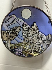 Amia Handpainted Glass Wolf Suncatcher, 6-1/2-Inch