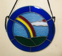 Vintage Hand Crafted Stained Glass Rainbow Suncatcher / Window Panel 14.5″ Round