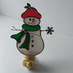 Vintage Snowman Night Light Stained Glass Handmade Hard To Find Nice