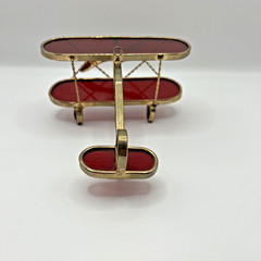 Vintage Stained Glass Airplane Suncatcher Red And White. 1986. Signed and dated