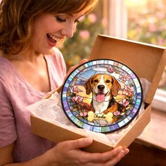 Custom Dog Portrait Stained Glass Suncatcher