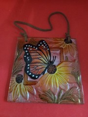Monarch Butterfly Glass Suncatcher- 4.5 Inches With Leather Hanger.