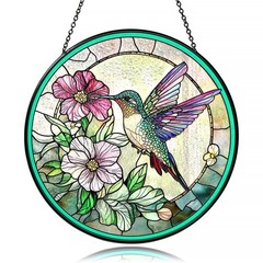 Floral Hummingbird Suncatcher Stained Glass Window Decor for Nature Lovers