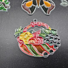 Vintage Suncatcher Lot of 6 Homemade WELCOME Owl Poodle Butterfly Fruit basket