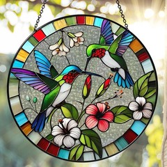 Hummingbird Sun Catcher Stained Glass Window Hanging Bird Decor Handmade