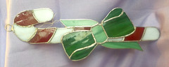 White & red candy cane Stained Glass Suncatcher Authentic Handmade w/ green bow