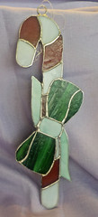 White & red candy cane Stained Glass Suncatcher Authentic Handmade w/ green bow