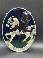 VTG White Carousel Horse, Suncatcher Wall Hanging, Oval w/ Chain, 7″ X 5″