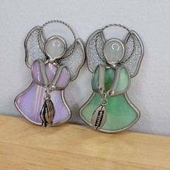 Stained Glass Angel With Football/Praying Charm Ornament Suncatcher