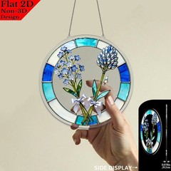 2D Flat Blue Flower Bouquet Suncatcher, Stained Glass Effect Acrylic Ornament