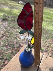 Stained Glass Valentine Rose Flower Bouquet Sun Catcher With Vase Handmade Tulip