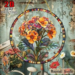 Orange Hydrangea Bouquet Acrylic Suncatcher Garden Floral Window Hanging Decor