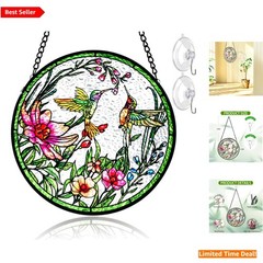 Elegant 6-Inch Hummingbird Stained Glass Suncatcher with Hooks – Perfect Gift