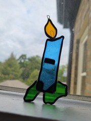 Vintage Studio made 6.5 Stained Glass Blue Suncatcher Candle Theme W Orig Tag