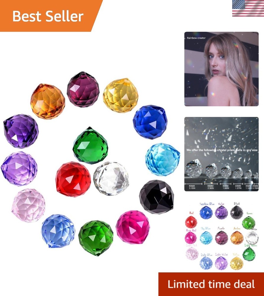 30mm/1.18″ 15 Pack Crystal Ball Prism Sun Shine Catcher Rainbow Pendants Make…