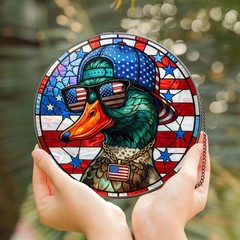 Patriotic Mallard Duck Stained Glass Suncatcher