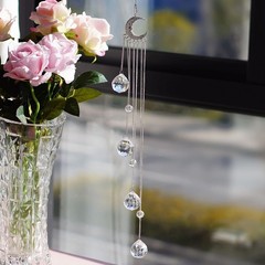 Silver Moon 20.5 Inch Crystal Suncatcher Hanging Ornament for Windows & Decor