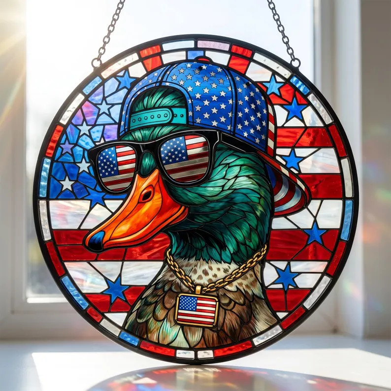 Patriotic Mallard Duck Stained Glass Suncatcher