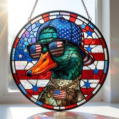 Patriotic Mallard Duck Stained Glass Suncatcher