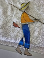 Vintage Stained Glass Cabin Decor Suncatcher Fishing Pole Fisherman