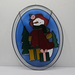 Stained Glass Sun Catcher Snowman Hanging Chain Winter Decor Art Glass 9″L 7″W