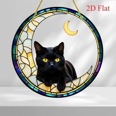 Mystical Moon Cat Scene Acrylic Sun Catcher Patio Corridor Hanging Decoration