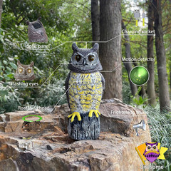 Solar Owl with Glowing Eyes, Rotating Head, Hoot Sound, Motion Detector and Sile