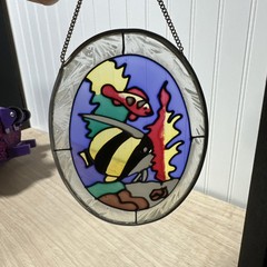 Oval Glass Sun Catcher Tropical Fish 7” X 5.25” With Chain Vintage NWT