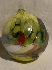Hanging Glass Ball 3.5″ Diameter Yellow Multi-Color Swirl Ornament Suncatcher