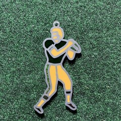 Vintage Green Gold Yellow Football Player Stained Glass Ornament Sun Catcher