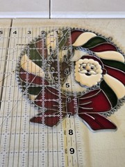 Vintage Stained Glass Santa And Reindeer Window Ornament Hanging Suncatcher LG