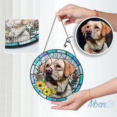 Personalized Dog Portrait Glass Suncatcher Ornament, Glass Dog Memorial, Custom